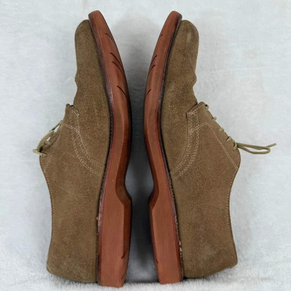 LL Bean Mens Suede Buck Oxfords Tan Brown Red Brick Sole Made‎ in USA 9.5
